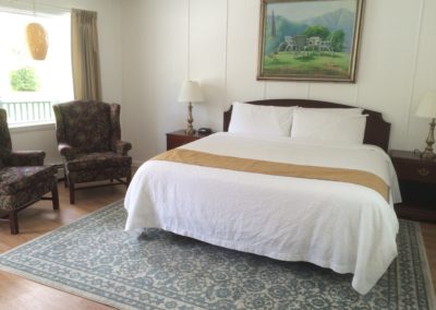 hotel room with king bed